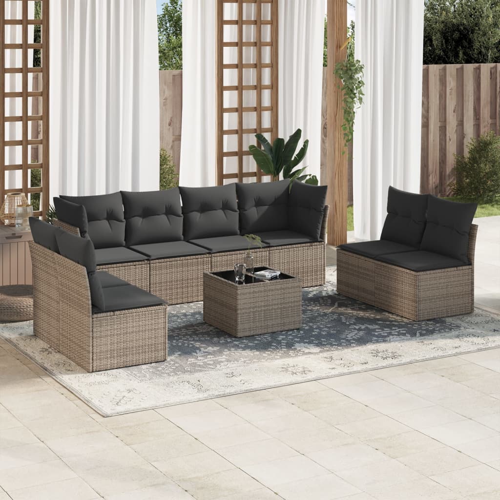 9-delige Loungeset met kussens poly rattan grijs is nu te koop bij PeponiXL, paradijselijk wonen!