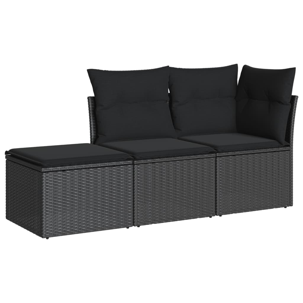 3-delige Loungeset met kussens poly rattan zwart is nu te koop bij PeponiXL, paradijselijk wonen!