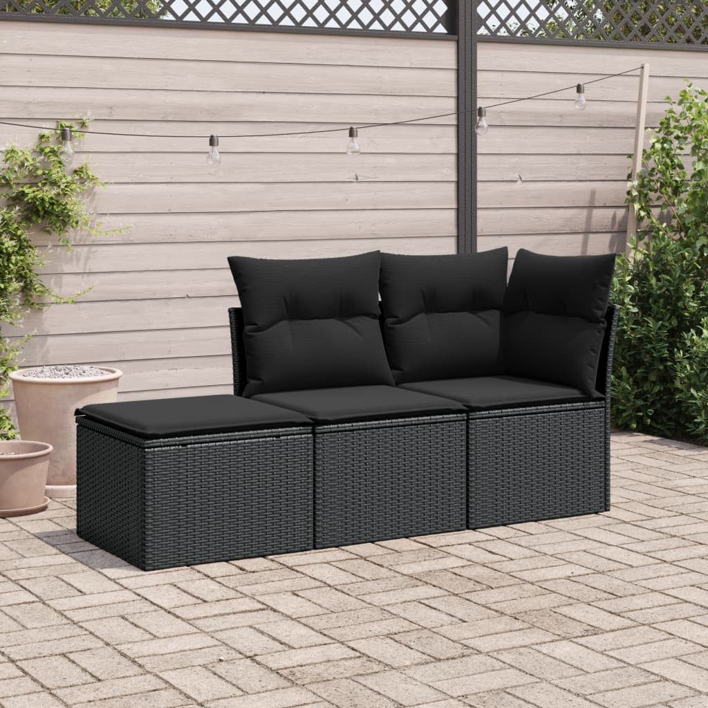 3-delige Loungeset met kussens poly rattan zwart is nu te koop bij PeponiXL, paradijselijk wonen!