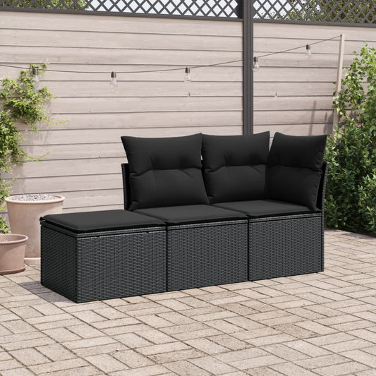 3-delige Loungeset met kussens poly rattan zwart is nu te koop bij PeponiXL, paradijselijk wonen!