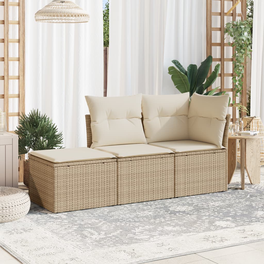 3-delige Loungeset met kussens poly rattan beige is nu te koop bij PeponiXL, paradijselijk wonen!