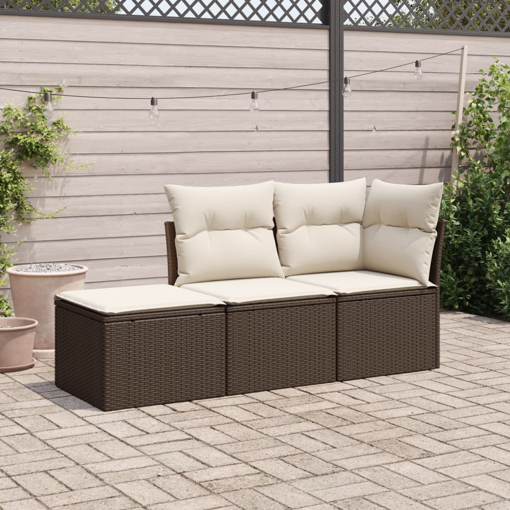 3-delige Loungeset met kussens poly rattan bruin is nu te koop bij PeponiXL, paradijselijk wonen!