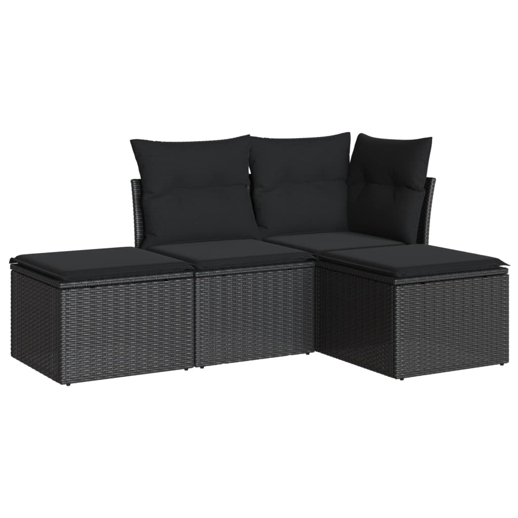 4-delige Loungeset met kussens poly rattan zwart is nu te koop bij PeponiXL, paradijselijk wonen!