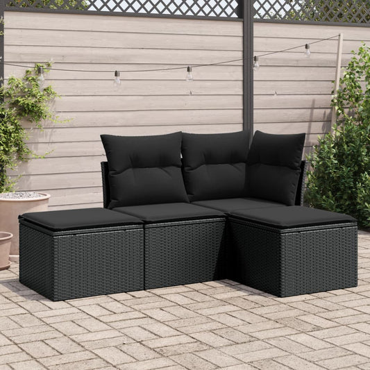 4-delige Loungeset met kussens poly rattan zwart is nu te koop bij PeponiXL, paradijselijk wonen!