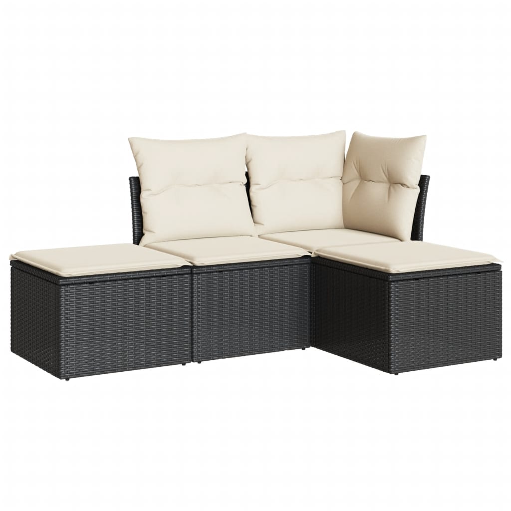 4-delige Loungeset met kussens poly rattan zwart is nu te koop bij PeponiXL, paradijselijk wonen!
