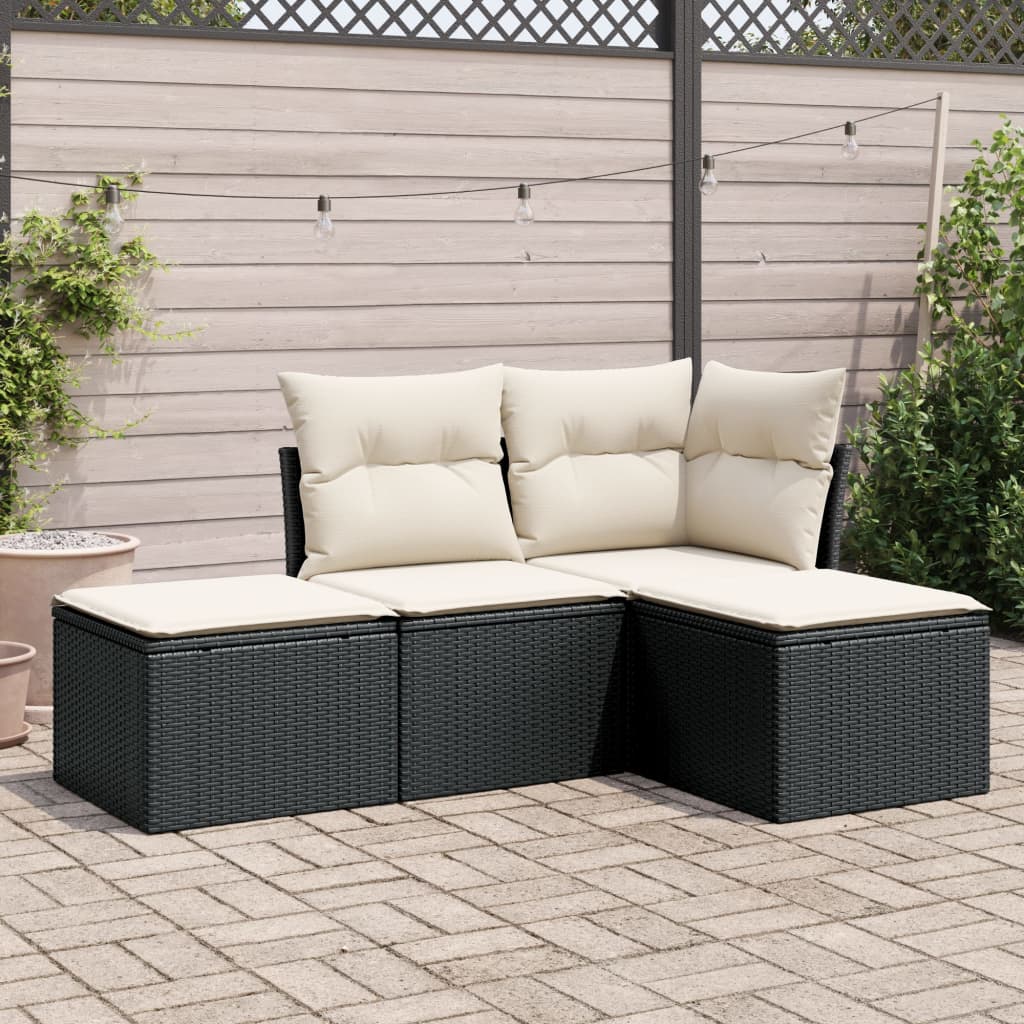 4-delige Loungeset met kussens poly rattan zwart is nu te koop bij PeponiXL, paradijselijk wonen!