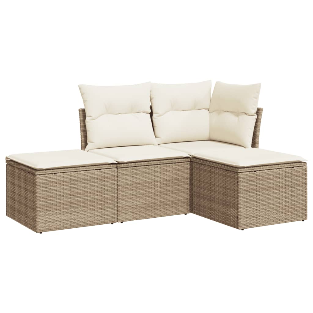4-delige Loungeset met kussens poly rattan beige is nu te koop bij PeponiXL, paradijselijk wonen!