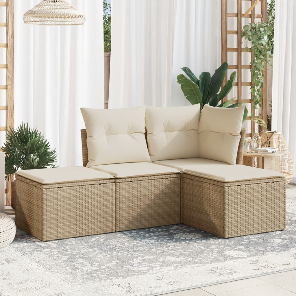 4-delige Loungeset met kussens poly rattan beige is nu te koop bij PeponiXL, paradijselijk wonen!
