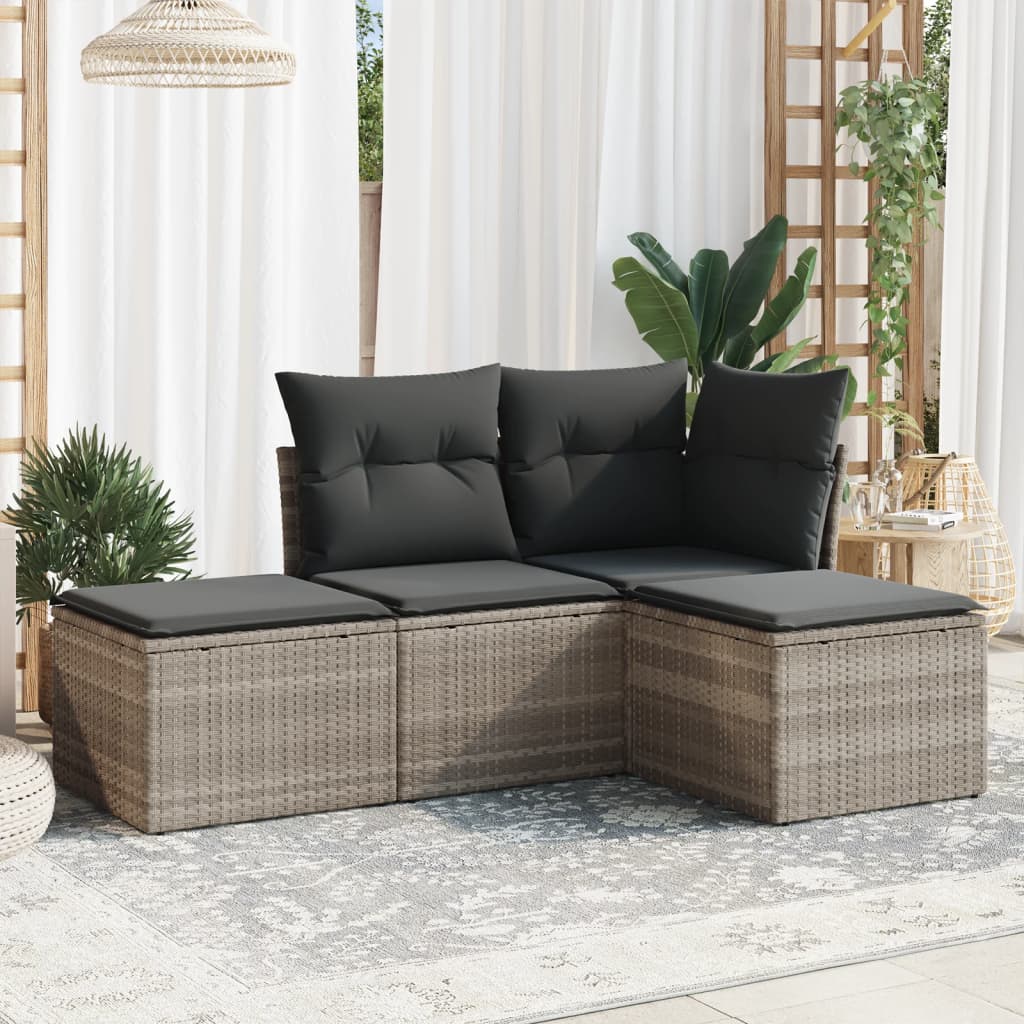 4-delige Loungeset met kussens poly rattan lichtgrijs is nu te koop bij PeponiXL, paradijselijk wonen!