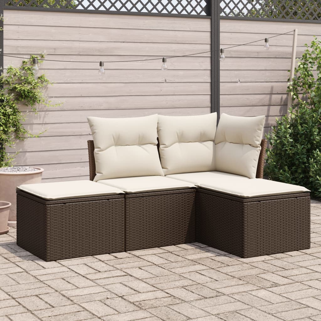 4-delige Loungeset met kussens poly rattan bruin is nu te koop bij PeponiXL, paradijselijk wonen!