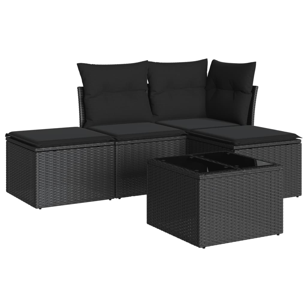 5-delige Loungeset met kussens poly rattan zwart is nu te koop bij PeponiXL, paradijselijk wonen!