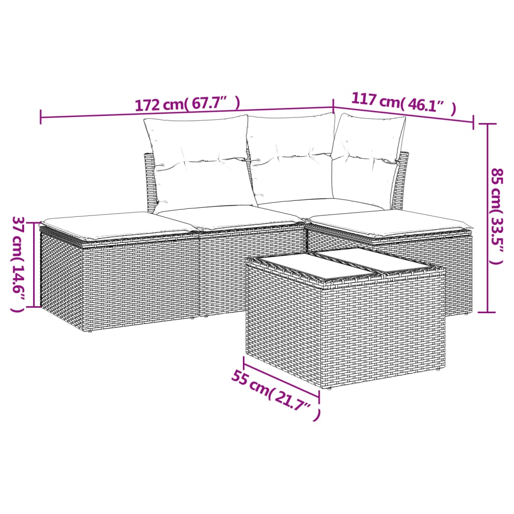 5-delige Loungeset met kussens poly rattan zwart is nu te koop bij PeponiXL, paradijselijk wonen!