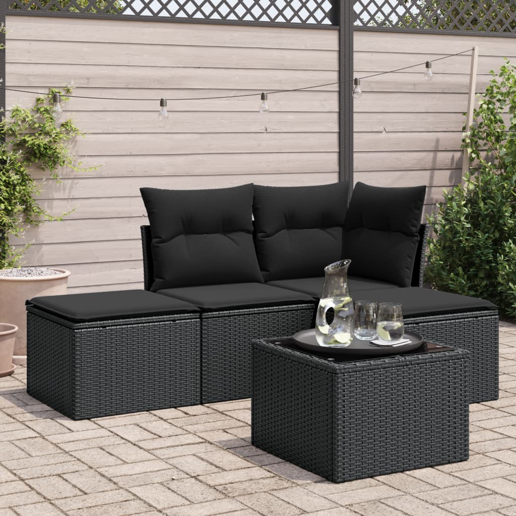 5-delige Loungeset met kussens poly rattan zwart is nu te koop bij PeponiXL, paradijselijk wonen!