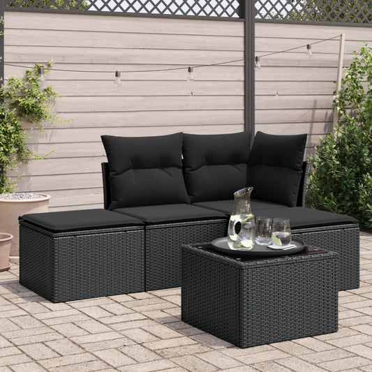 5-delige Loungeset met kussens poly rattan zwart is nu te koop bij PeponiXL, paradijselijk wonen!