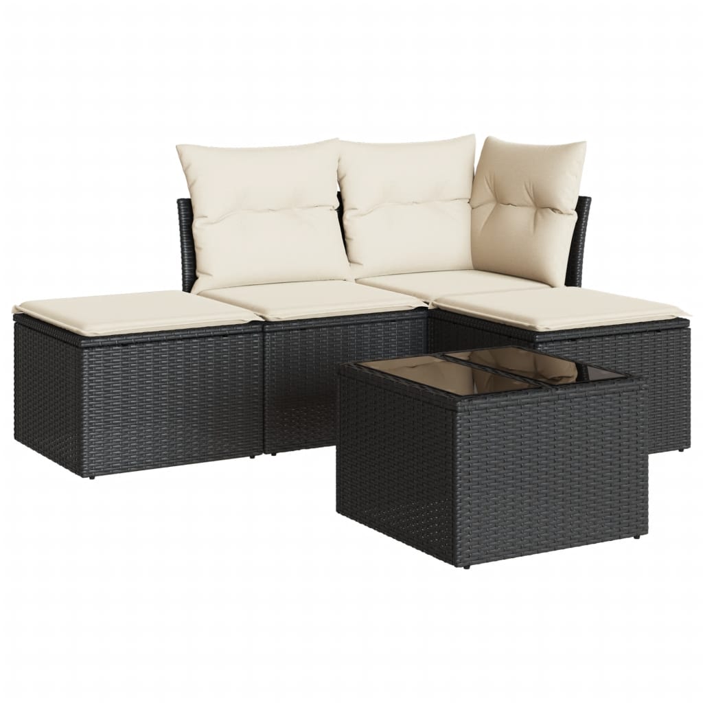 5-delige Loungeset met kussens poly rattan zwart is nu te koop bij PeponiXL, paradijselijk wonen!