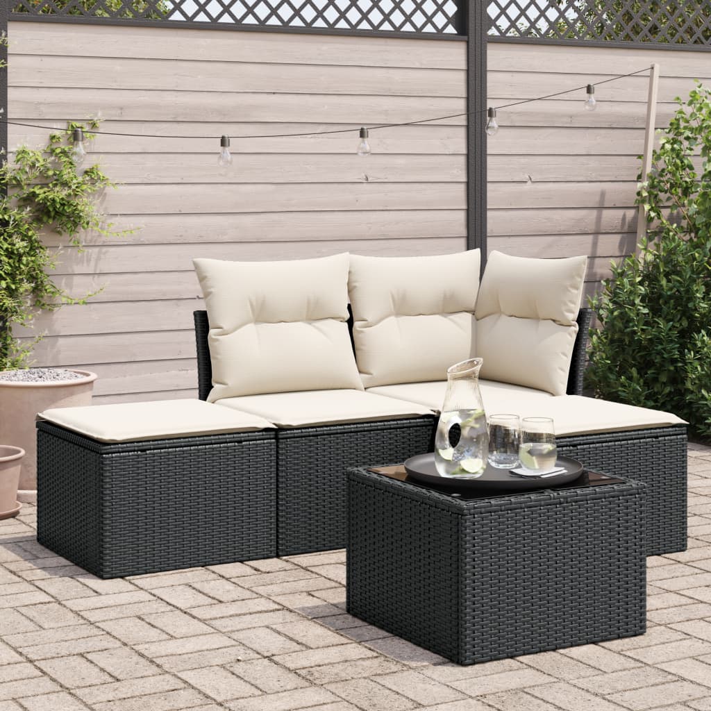 5-delige Loungeset met kussens poly rattan zwart is nu te koop bij PeponiXL, paradijselijk wonen!