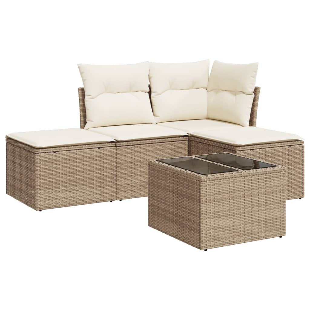 5-delige Loungeset met kussens poly rattan beige is nu te koop bij PeponiXL, paradijselijk wonen!