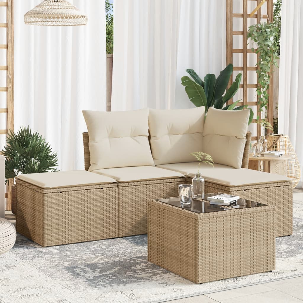 5-delige Loungeset met kussens poly rattan beige is nu te koop bij PeponiXL, paradijselijk wonen!