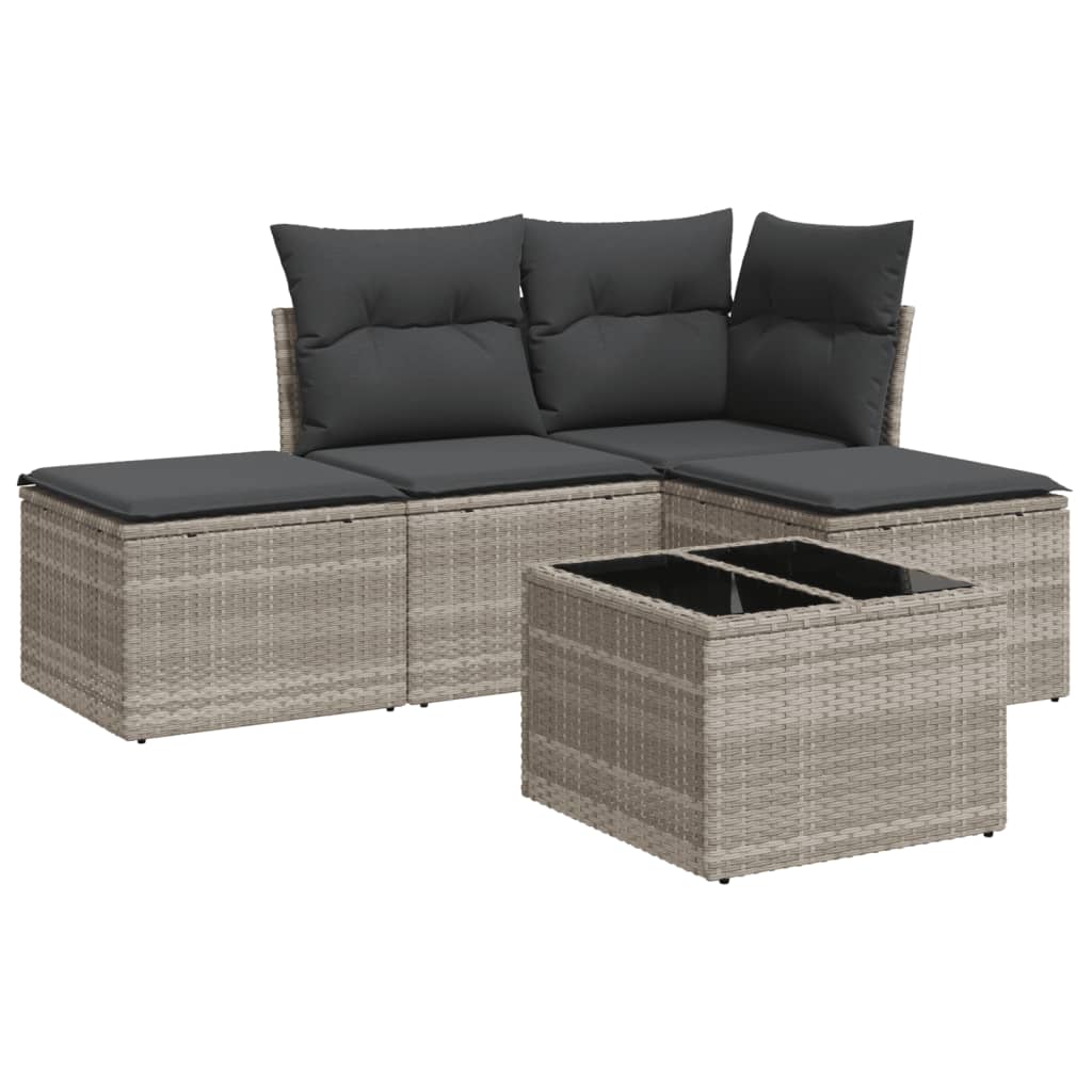 5-delige Loungeset met kussens poly rattan lichtgrijs is nu te koop bij PeponiXL, paradijselijk wonen!