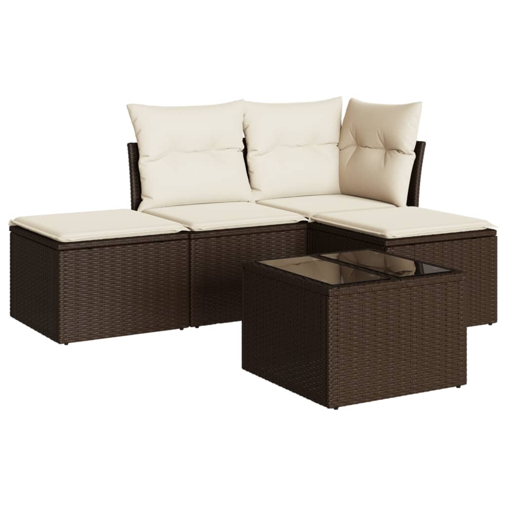 5-delige Loungeset met kussens poly rattan bruin is nu te koop bij PeponiXL, paradijselijk wonen!