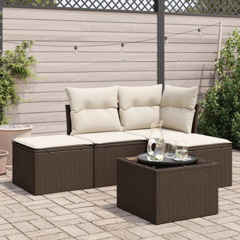 5-delige Loungeset met kussens poly rattan bruin is nu te koop bij PeponiXL, paradijselijk wonen!