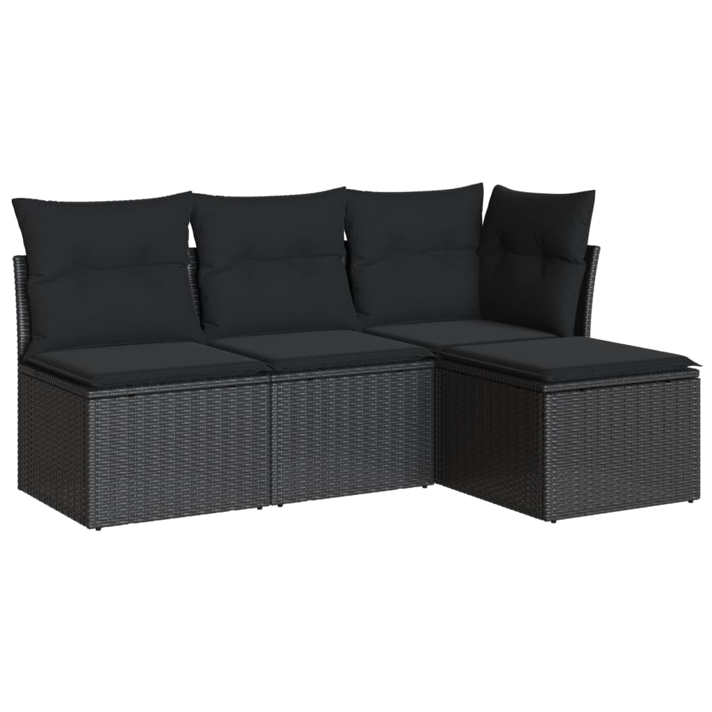 4-delige Loungeset met kussens poly rattan zwart is nu te koop bij PeponiXL, paradijselijk wonen!