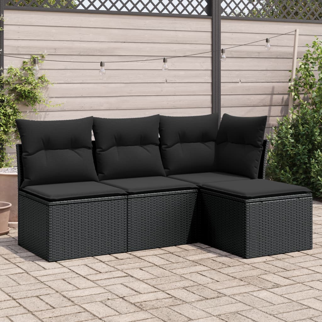 4-delige Loungeset met kussens poly rattan zwart is nu te koop bij PeponiXL, paradijselijk wonen!