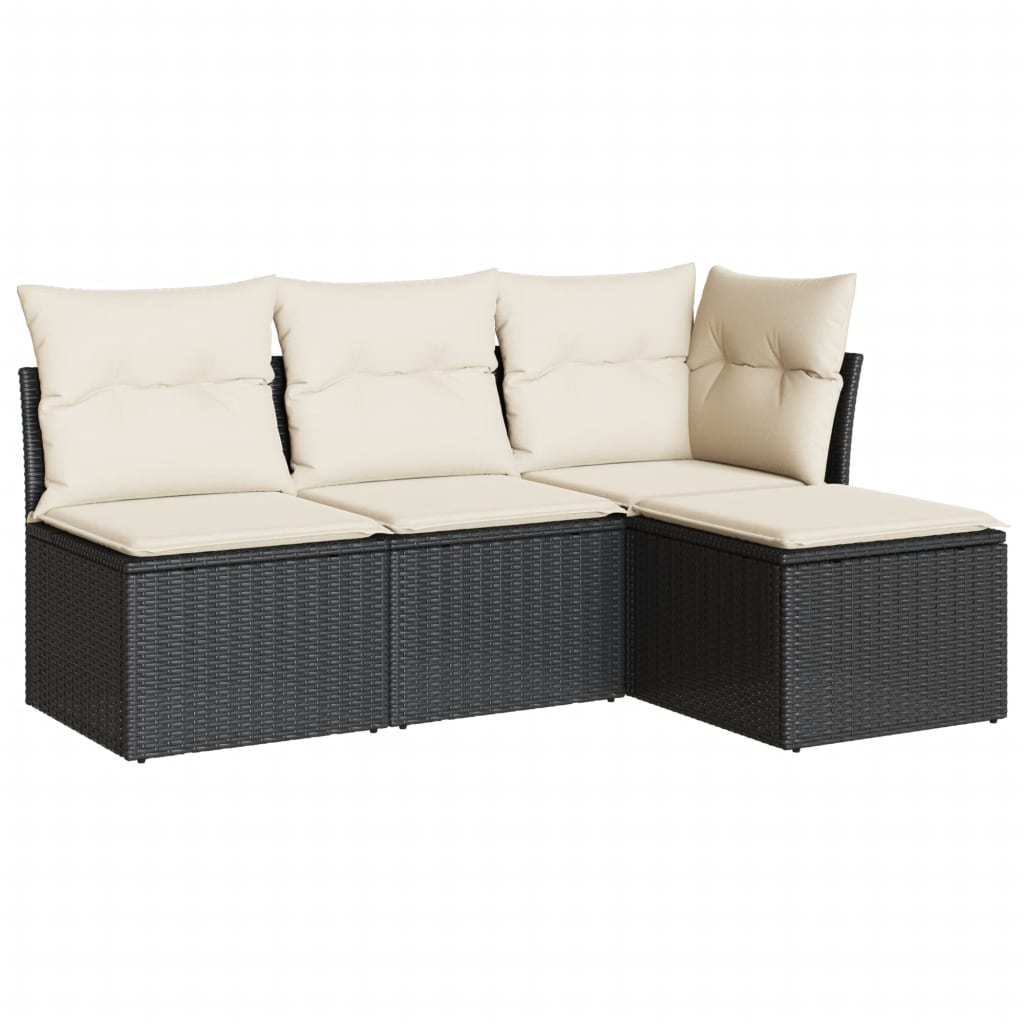 4-delige Loungeset met kussens poly rattan zwart is nu te koop bij PeponiXL, paradijselijk wonen!