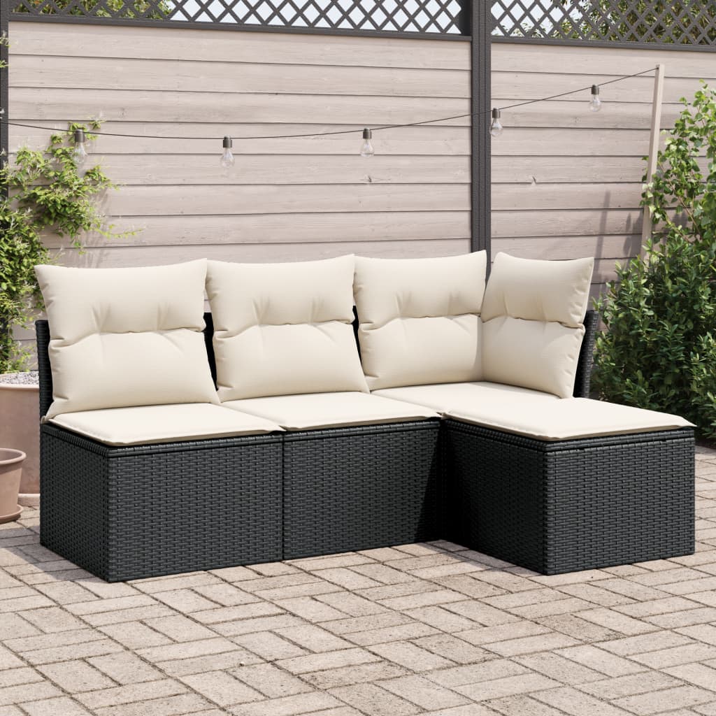 4-delige Loungeset met kussens poly rattan zwart is nu te koop bij PeponiXL, paradijselijk wonen!
