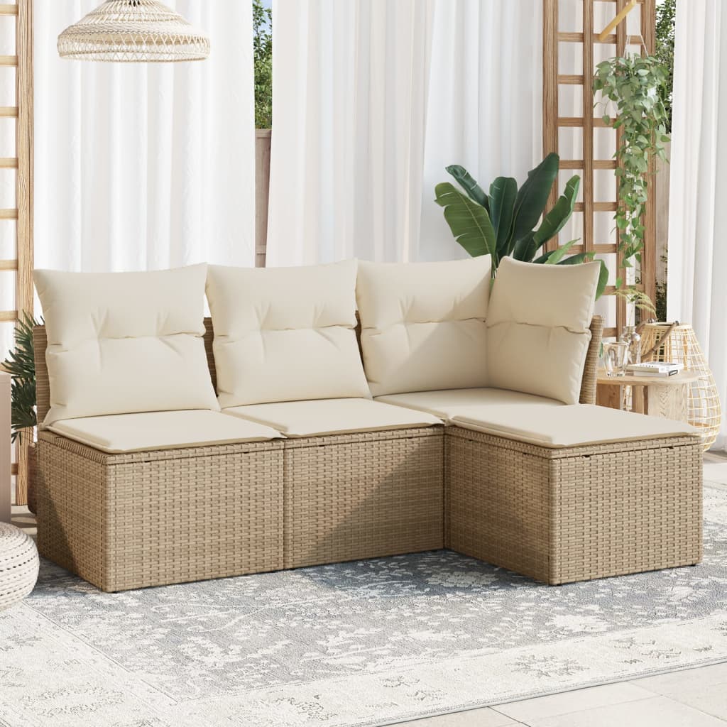 4-delige Loungeset met kussens poly rattan beige is nu te koop bij PeponiXL, paradijselijk wonen!