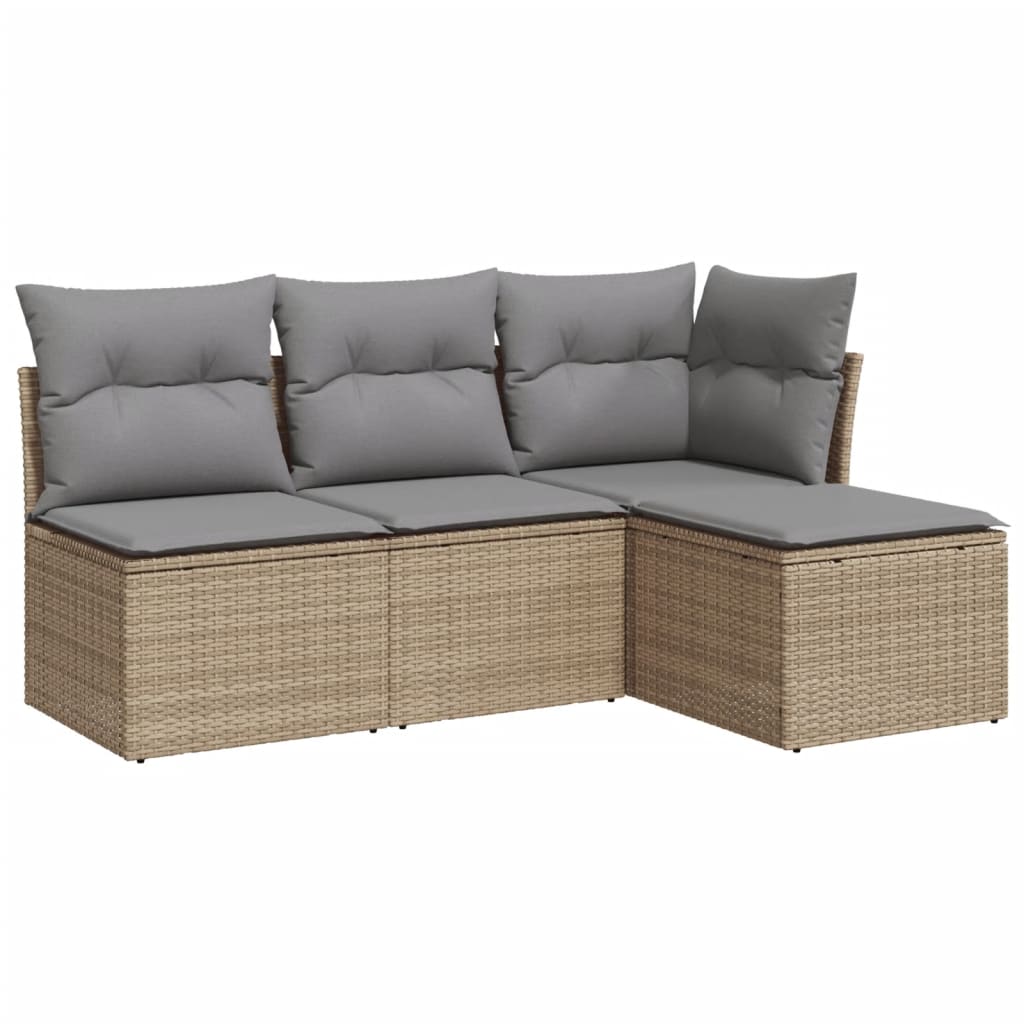 4-delige Loungeset met kussens poly rattan beige is nu te koop bij PeponiXL, paradijselijk wonen!
