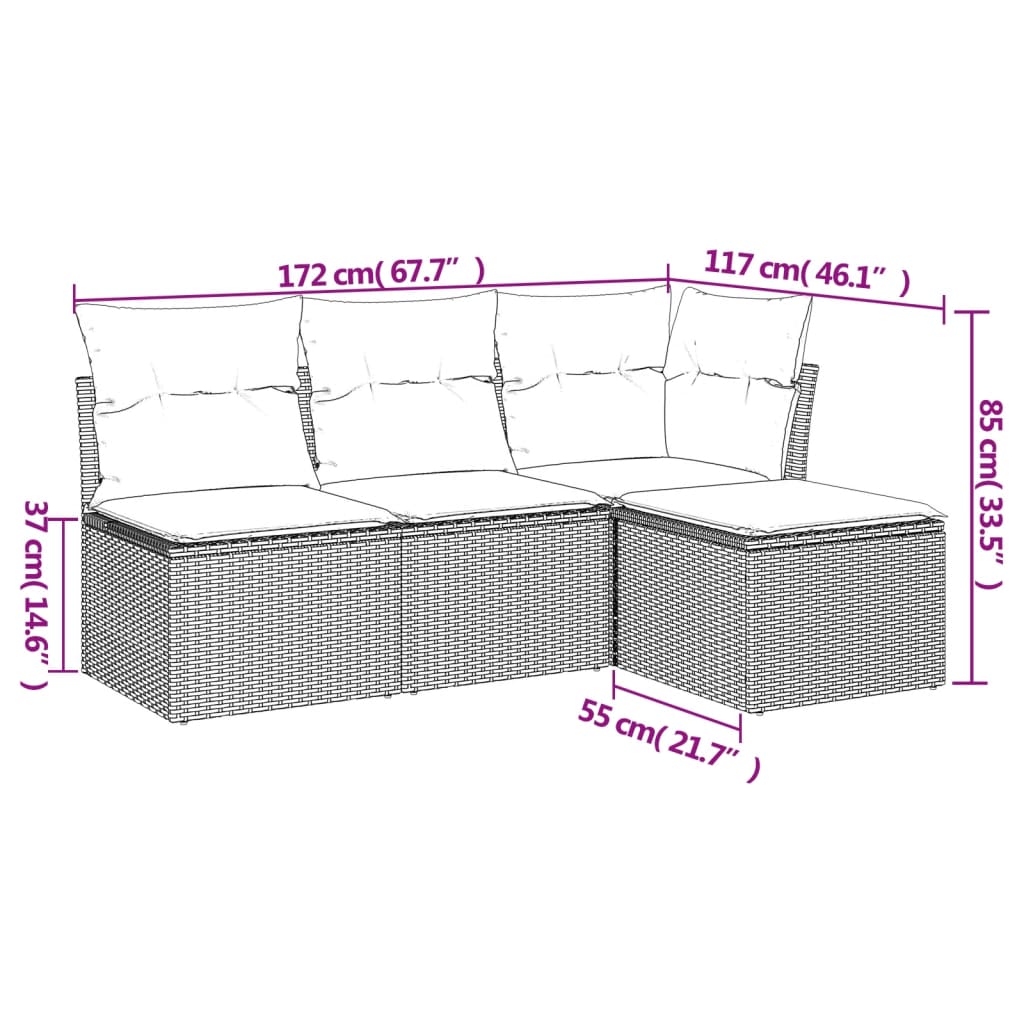 4-delige Loungeset met kussens poly rattan beige is nu te koop bij PeponiXL, paradijselijk wonen!