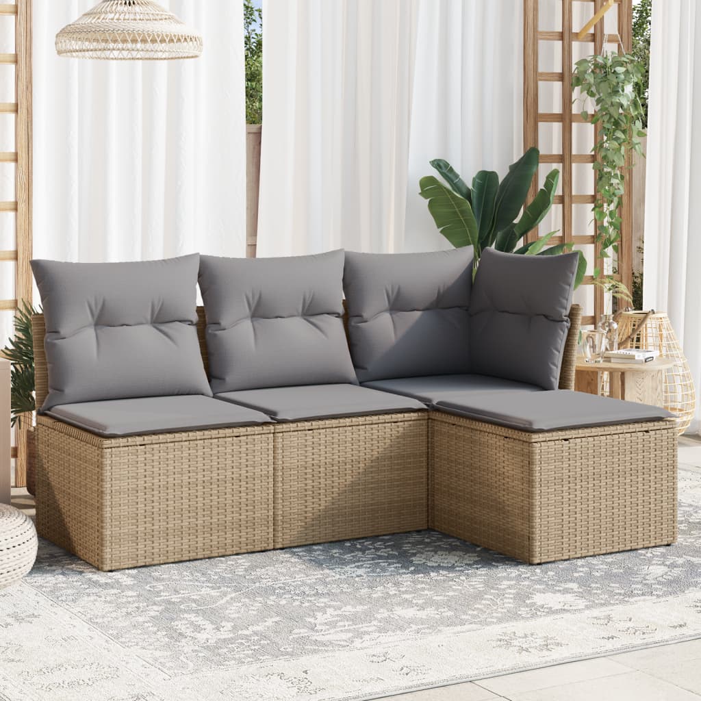 4-delige Loungeset met kussens poly rattan beige is nu te koop bij PeponiXL, paradijselijk wonen!