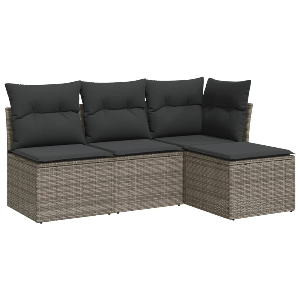 4-delige Loungeset met kussens poly rattan grijs is nu te koop bij PeponiXL, paradijselijk wonen!