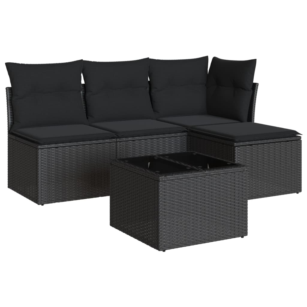 5-delige Loungeset met kussens poly rattan zwart is nu te koop bij PeponiXL, paradijselijk wonen!