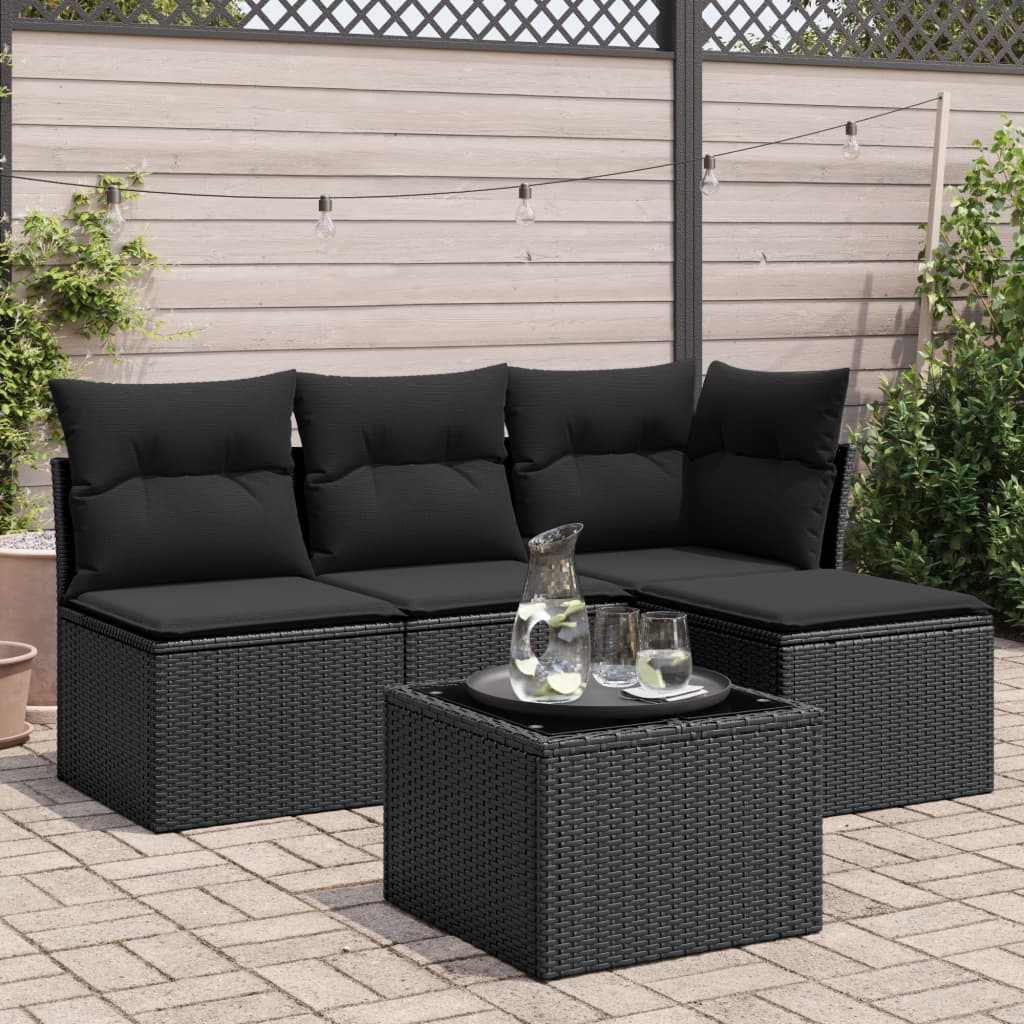 5-delige Loungeset met kussens poly rattan zwart is nu te koop bij PeponiXL, paradijselijk wonen!