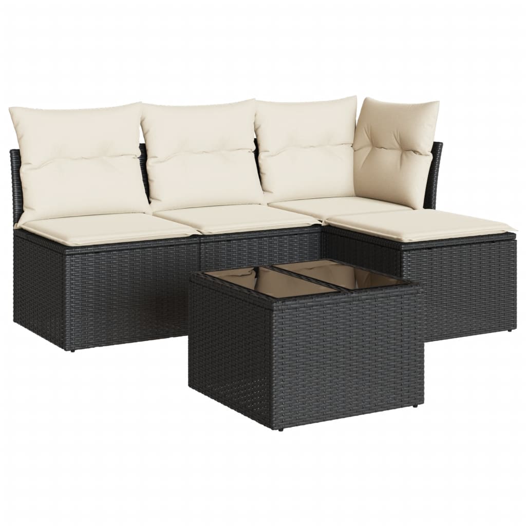 5-delige Loungeset met kussens poly rattan zwart is nu te koop bij PeponiXL, paradijselijk wonen!