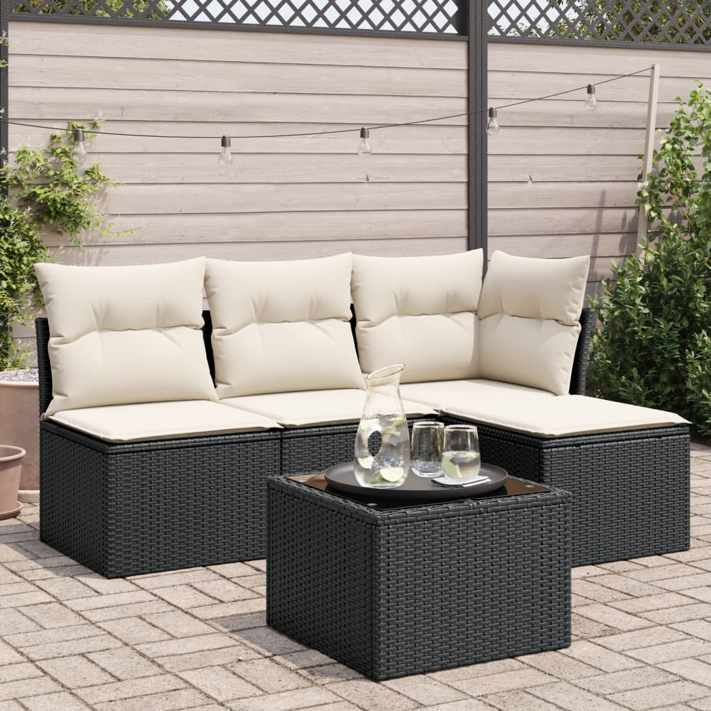 5-delige Loungeset met kussens poly rattan zwart is nu te koop bij PeponiXL, paradijselijk wonen!