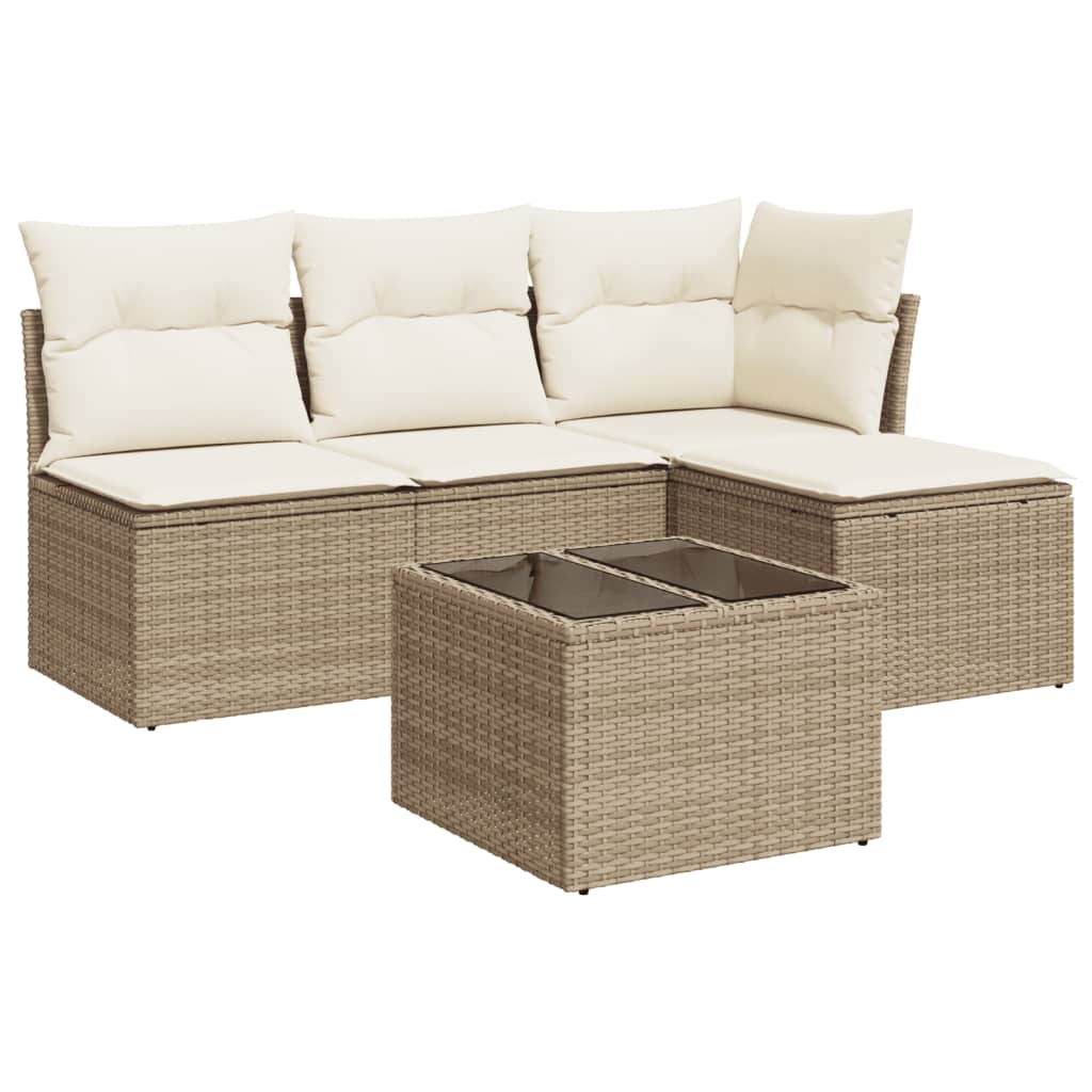 5-delige Loungeset met kussens poly rattan beige is nu te koop bij PeponiXL, paradijselijk wonen!