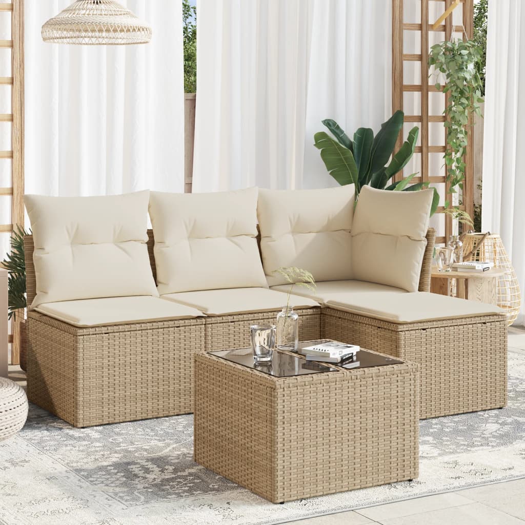 5-delige Loungeset met kussens poly rattan beige is nu te koop bij PeponiXL, paradijselijk wonen!