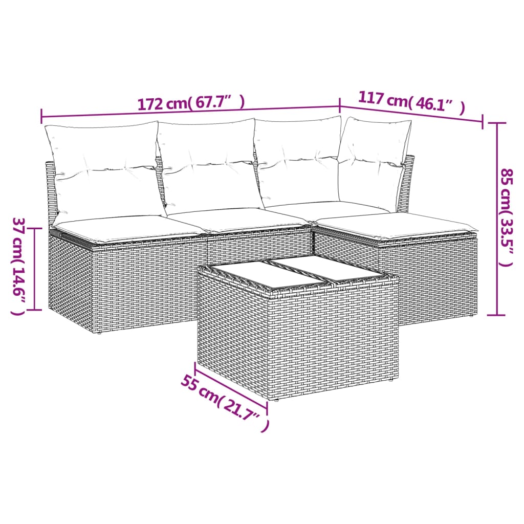 5-delige Loungeset met kussens poly rattan lichtgrijs is nu te koop bij PeponiXL, paradijselijk wonen!