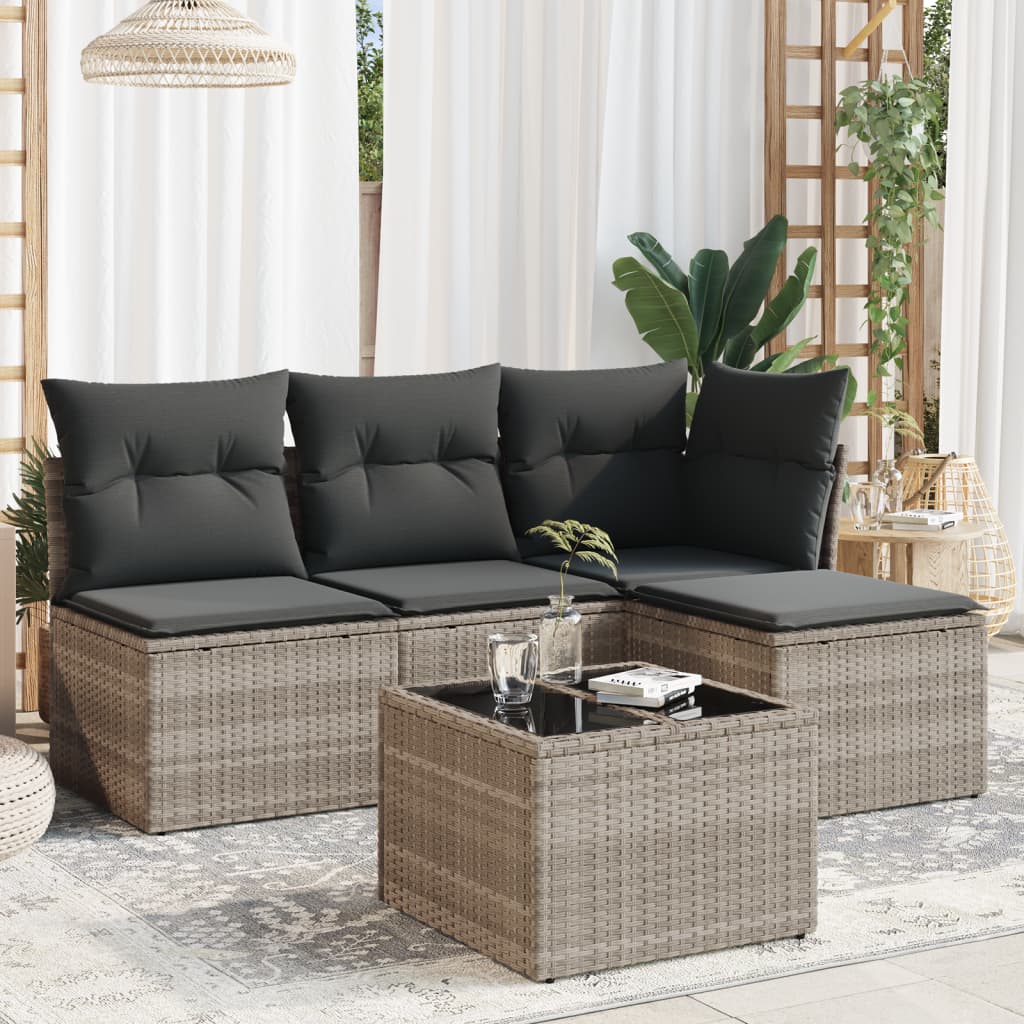 5-delige Loungeset met kussens poly rattan lichtgrijs is nu te koop bij PeponiXL, paradijselijk wonen!