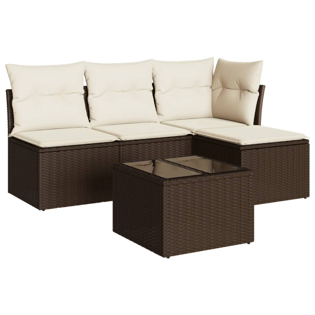 5-delige Loungeset met kussens poly rattan bruin is nu te koop bij PeponiXL, paradijselijk wonen!
