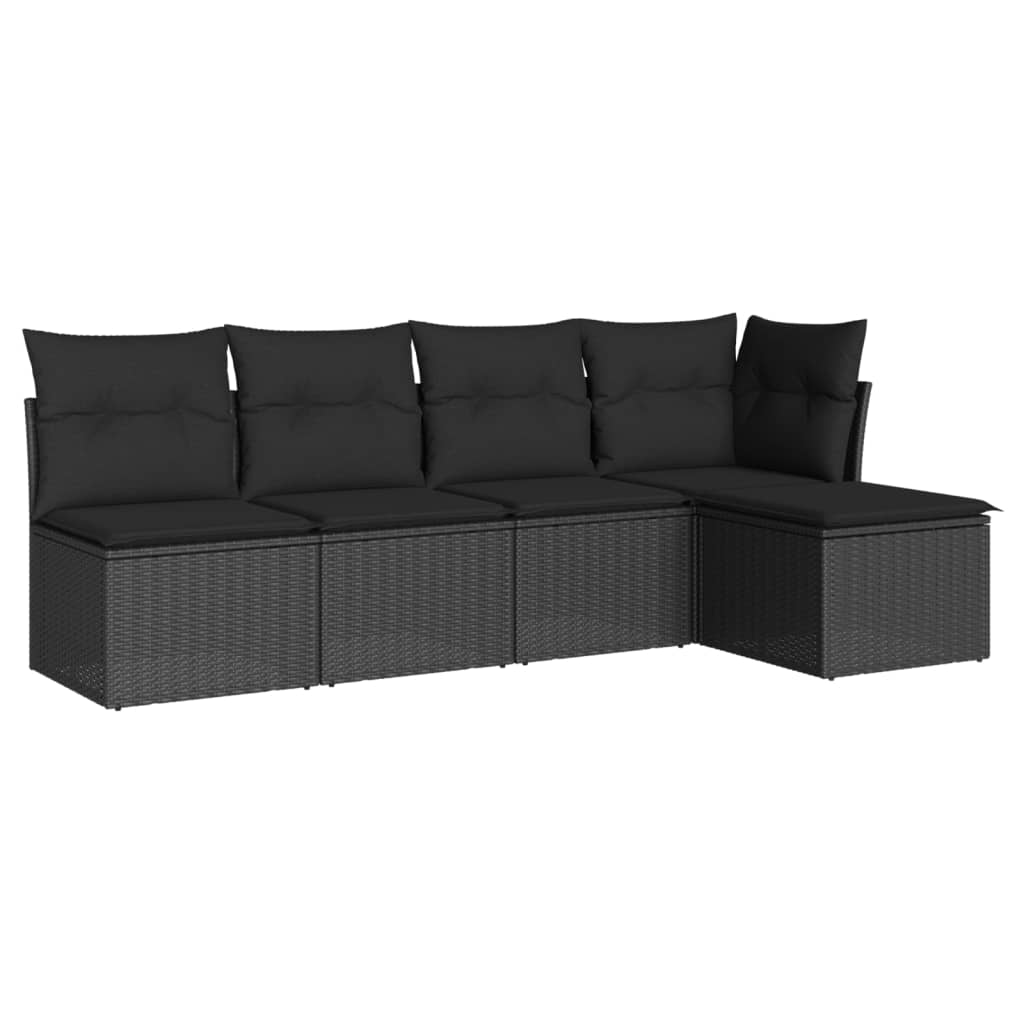 5-delige Loungeset met kussens poly rattan zwart is nu te koop bij PeponiXL, paradijselijk wonen!