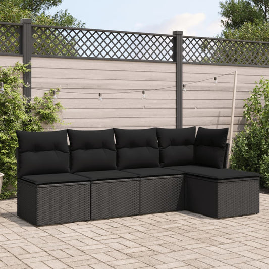 5-delige Loungeset met kussens poly rattan zwart is nu te koop bij PeponiXL, paradijselijk wonen!