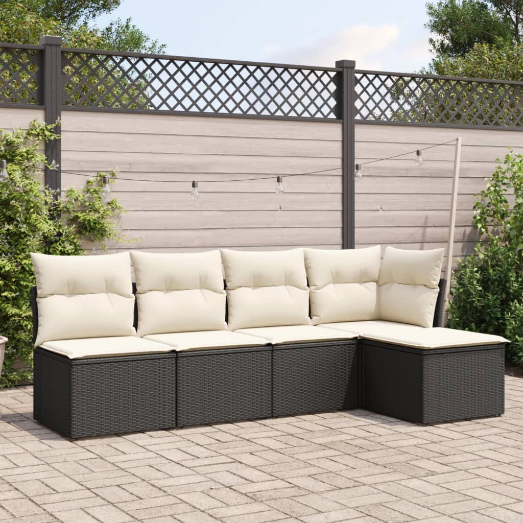 5-delige Loungeset met kussens poly rattan zwart is nu te koop bij PeponiXL, paradijselijk wonen!