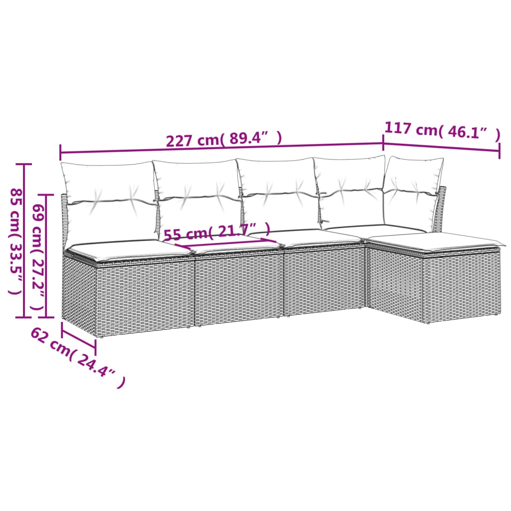 5-delige Loungeset met kussens poly rattan beige is nu te koop bij PeponiXL, paradijselijk wonen!