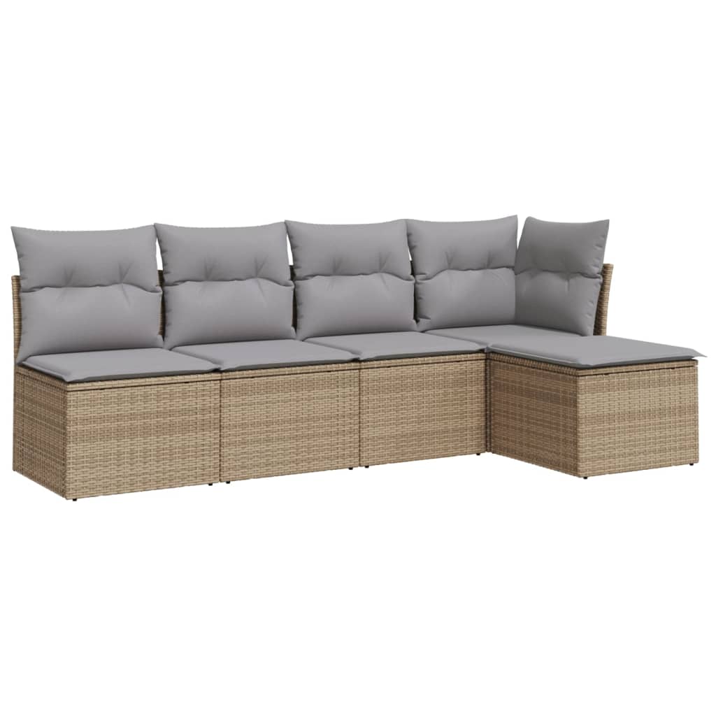 5-delige Loungeset met kussens poly rattan beige