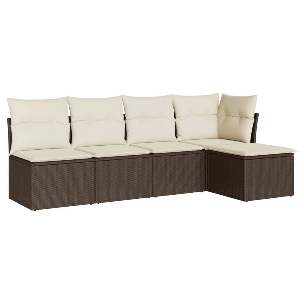 5-delige Loungeset met kussens poly rattan bruin is nu te koop bij PeponiXL, paradijselijk wonen!