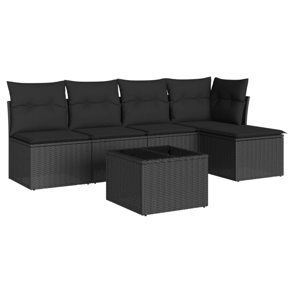 6-delige Loungeset met kussens poly rattan zwart is nu te koop bij PeponiXL, paradijselijk wonen!
